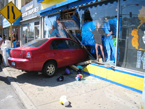 Car rammed through the side building glass!