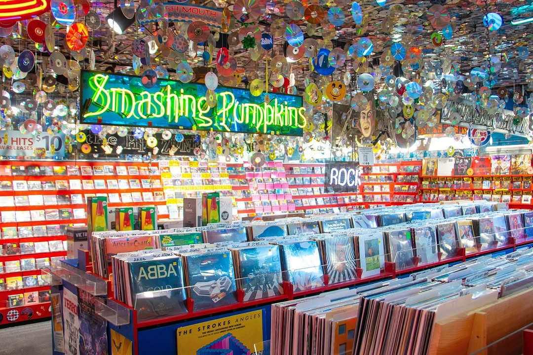 Inside the store with Smashing Pumpkins sign